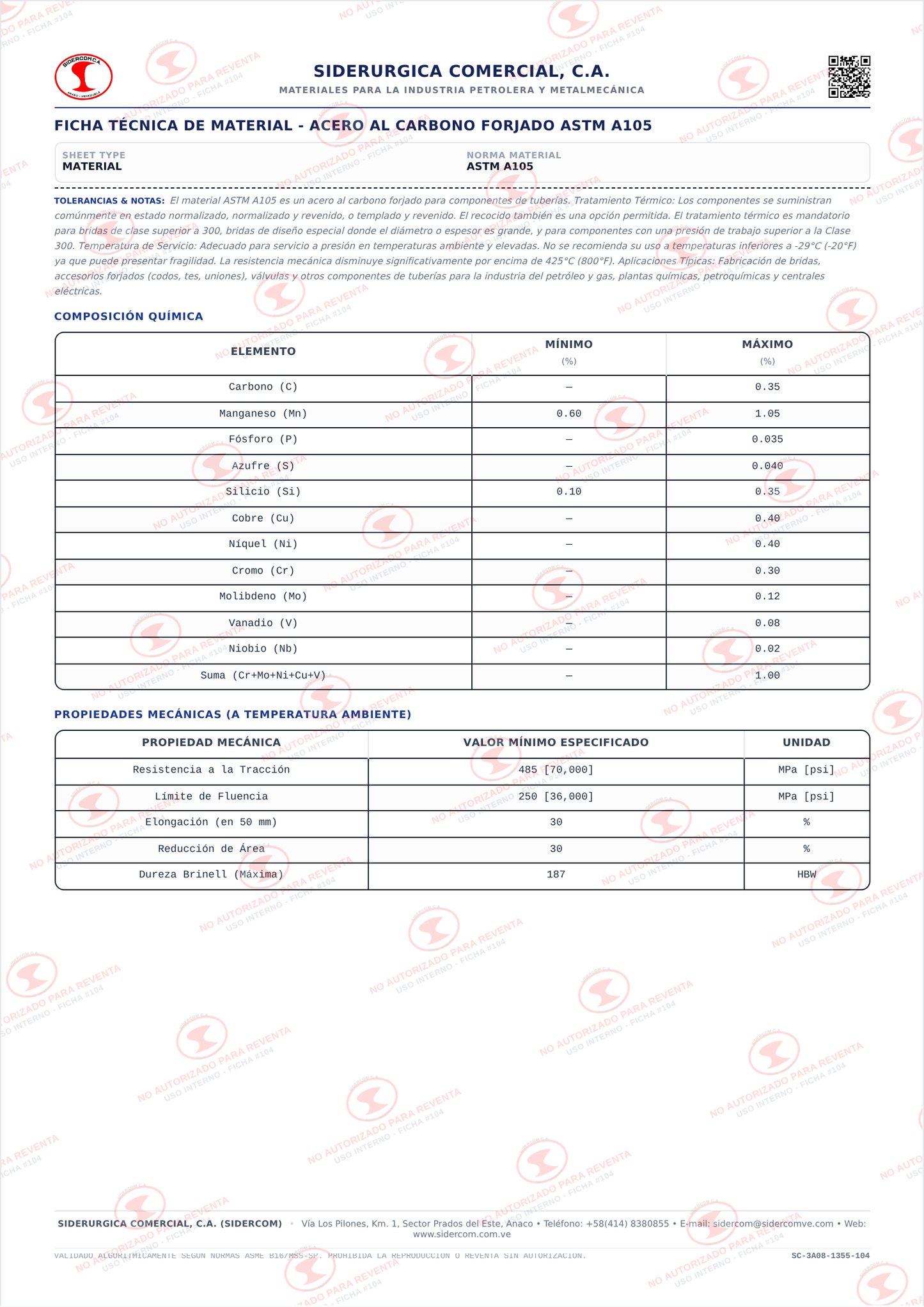 Brida Ciega (Blind) de 12", Clase 150, Cara Realizada (RF), Acero al Carbono A105, ASME B16.5