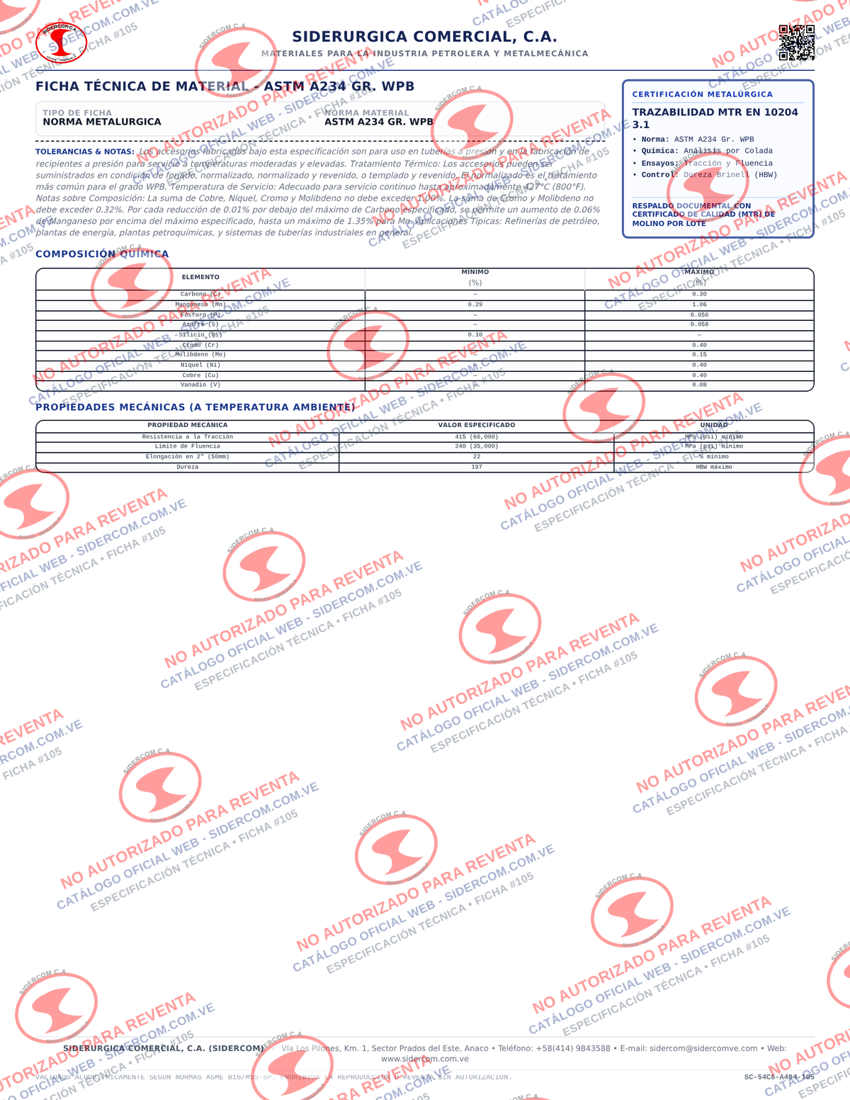 Reducción Concéntrica de 8" a 5", Acero al Carbono A234-WPB, Schedule STD/40, ASME B16.9