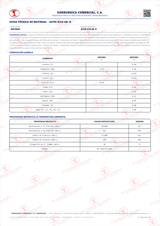 Niple de Acero al Carbono de 1/2" x 1 1/4", Schedule 40/STD, Extremos Roscados (TBE), A106-B/A53-B