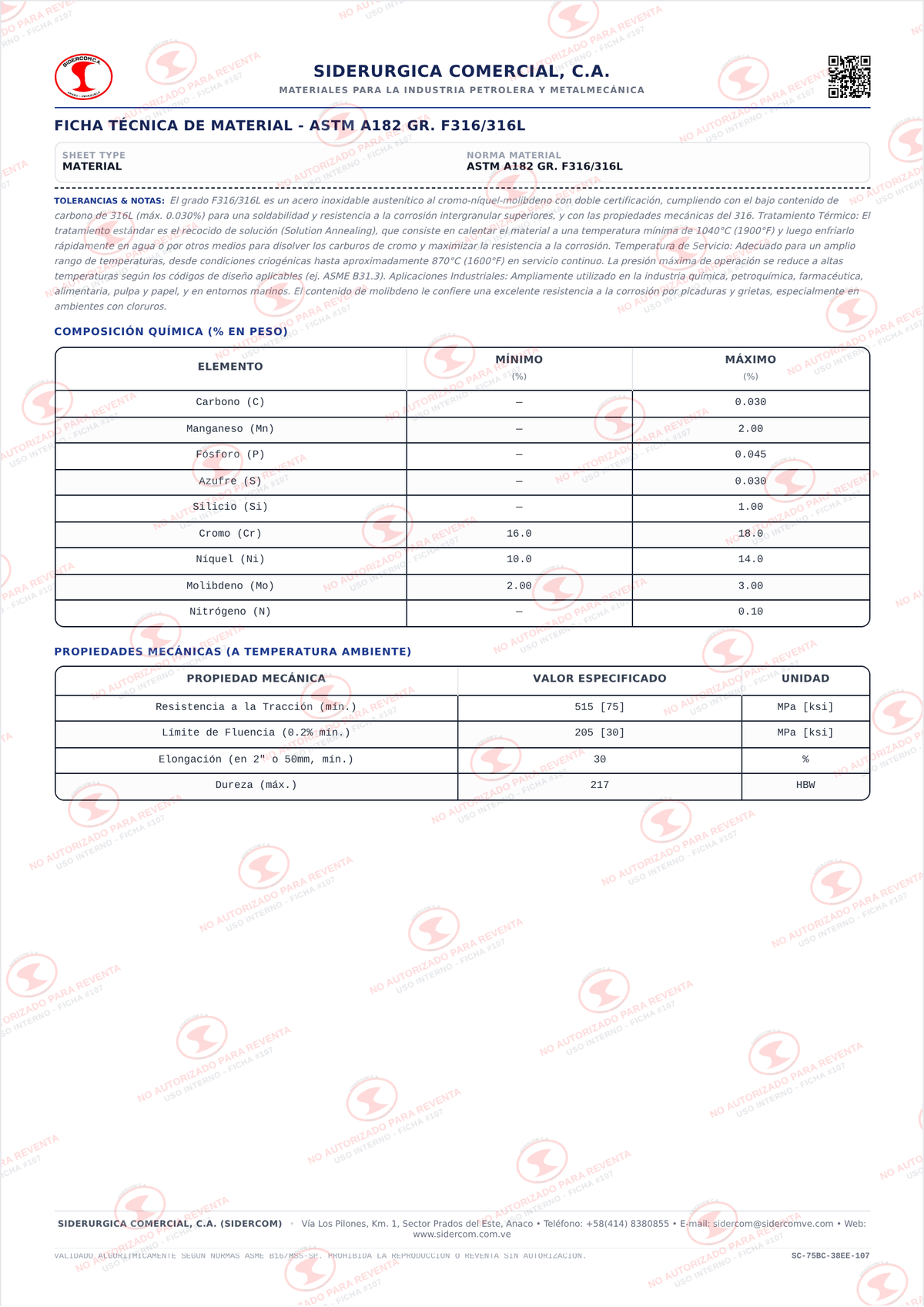 Niple de Acero Inoxidable 304L de 2 1/2" x 4", Schedule 40, Extremos Roscados (TBE), A312/A182 F304L