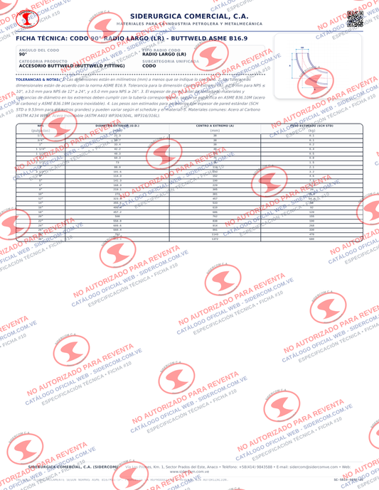 Codo 90° de 2", Radio Largo (LR), Acero al Carbono A234-WPB, Schedule 160, ASME B16.9