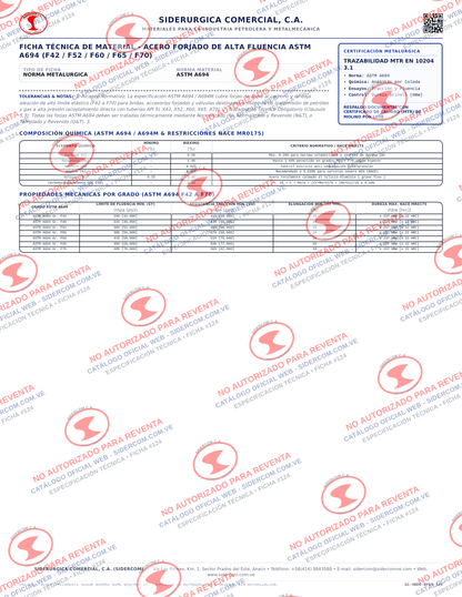 Reducción Concéntrica de 4" a 3", Acero de Alto Rendimiento A694-WPHY42, Schedule STD/40, ASME B16.9