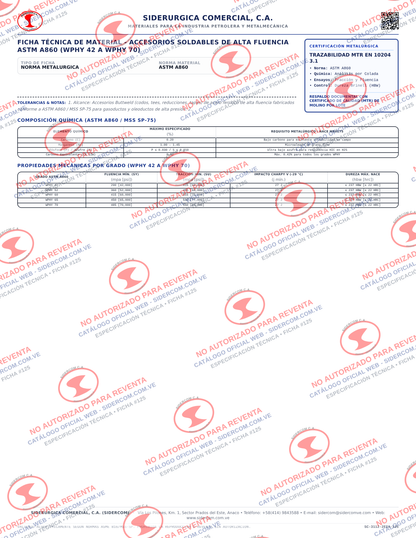 Reducción Concéntrica de 3" a 2", Acero al Carbono A860-WPHY42, Schedule XS/80, ASME B16.9