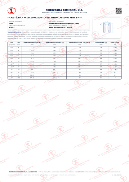 Acople de 3/4", Acero al Carbono A105, Clase 3000, Para Soldar (SW), ASME B16.11
